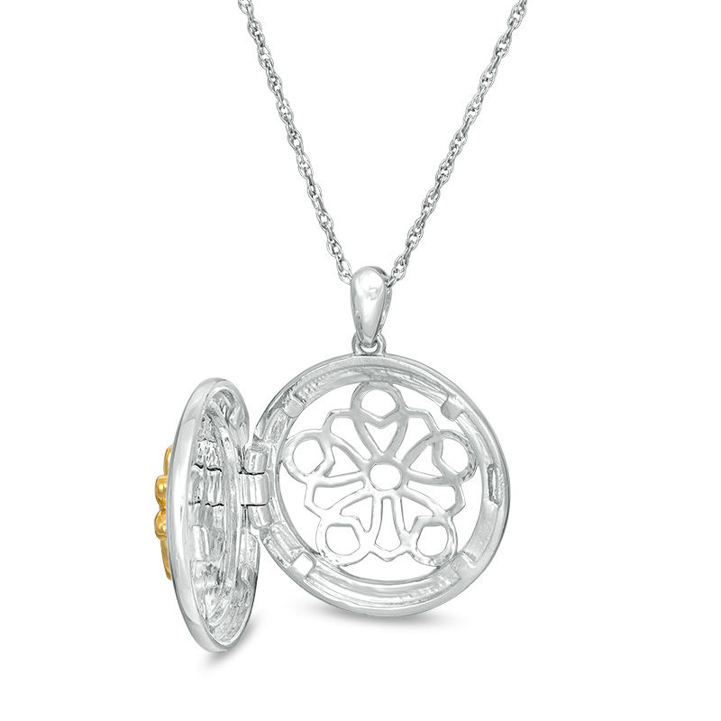 Main Image 3 of 0.04 CT. T.W Composite Diamond Round Paw Print Locket in Sterling Silver and 10K Gold