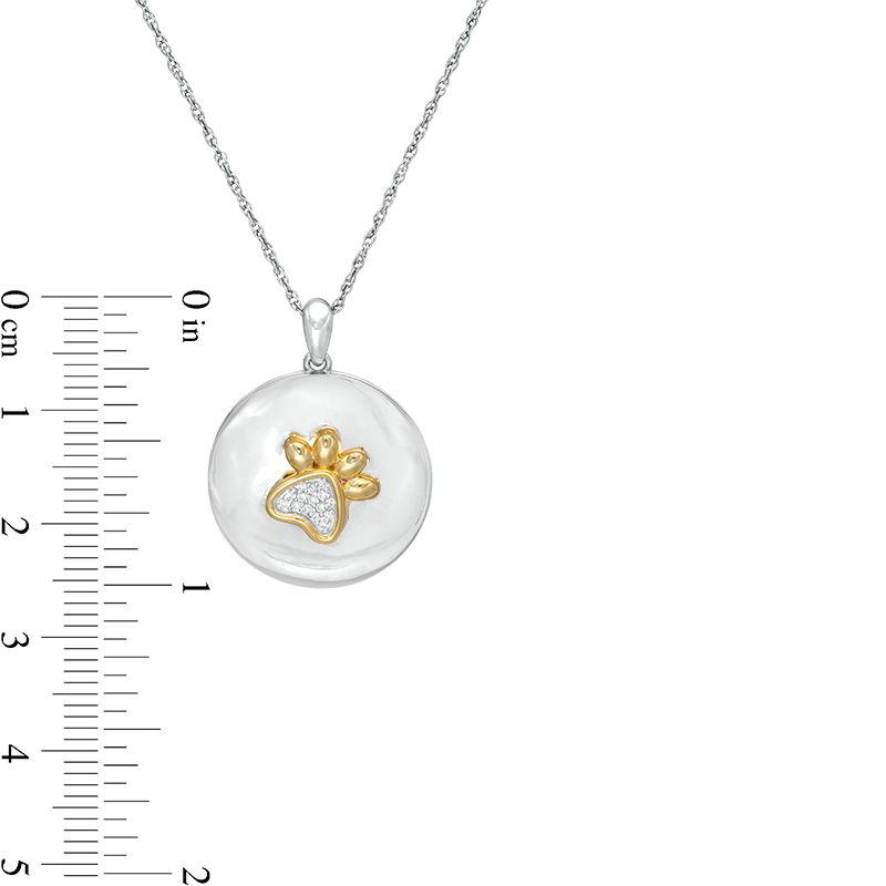 0.04 CT. T.W Composite Diamond Round Paw Print Locket in Sterling Silver and 10K Gold