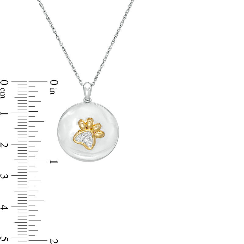 Main Image 4 of 0.04 CT. T.W Composite Diamond Round Paw Print Locket in Sterling Silver and 10K Gold