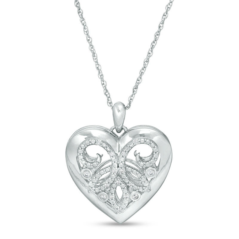 0.065 CT. T.W. Diamond Ornate Heart Locket in Sterling Silver