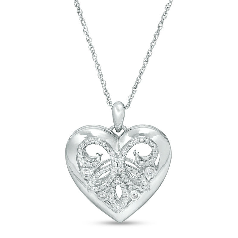 0.065 CT. T.W. Diamond Ornate Heart Locket in Sterling Silver|Peoples Jewellers