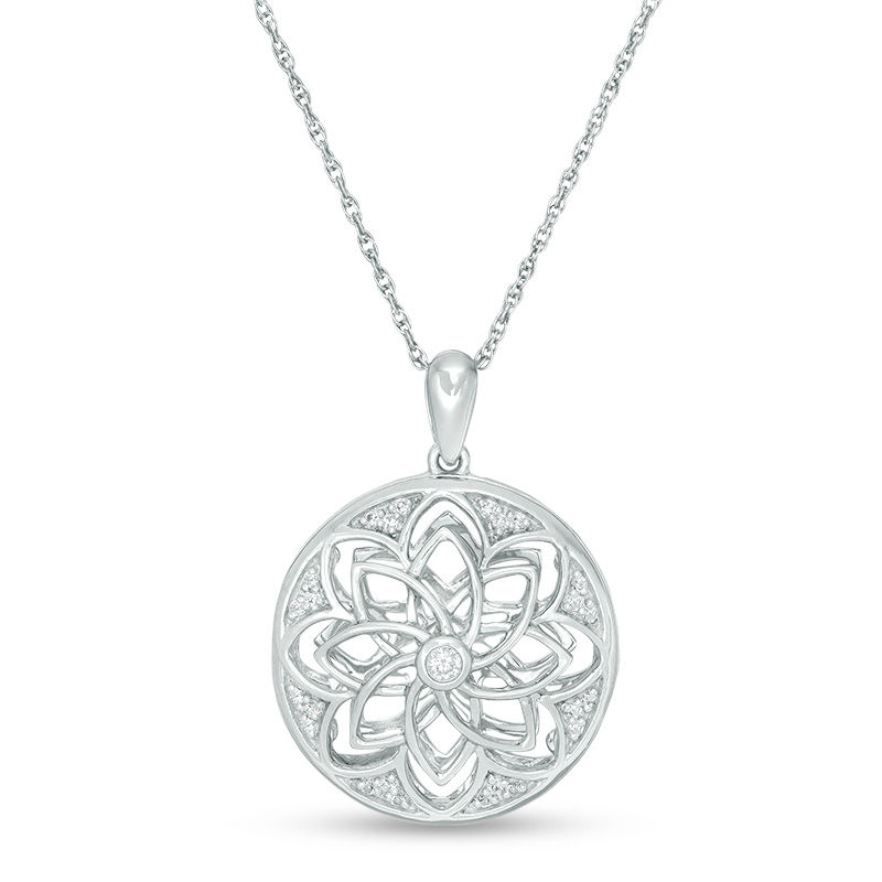 0.115 CT. T.W. Diamond Ornate Flower Locket in Sterling Silver|Peoples Jewellers