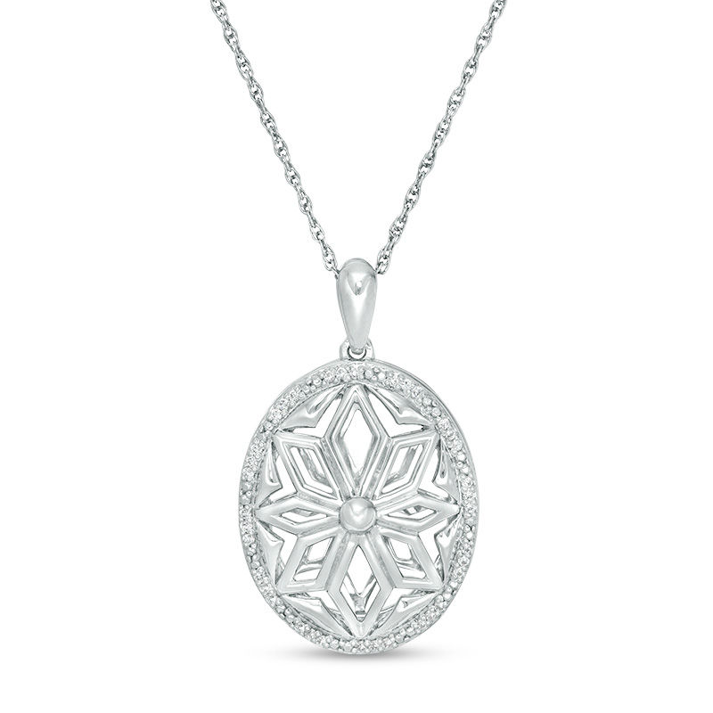 0.118 CT. T.W. Diamond Oval Flower Locket in Sterling Silver|Peoples Jewellers