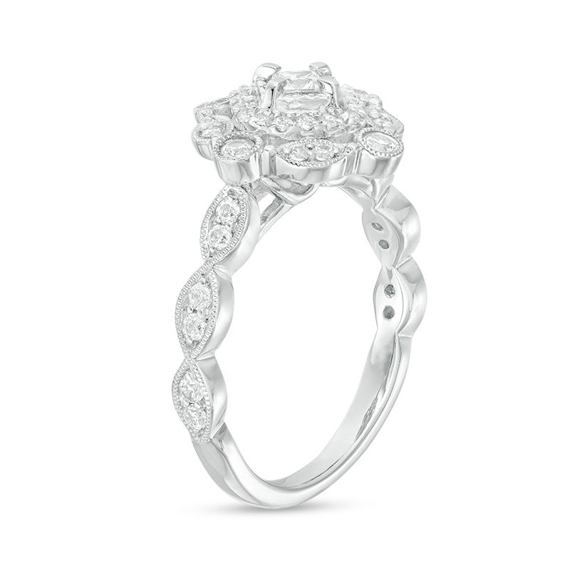 0.50 CT. T.W. Princess-Cut and Round Diamond Vintage-Style Engagement Ring in 10K White Gold