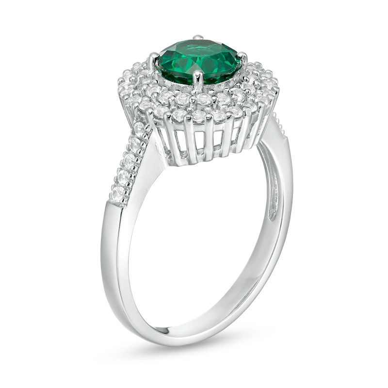 6.5mm Lab-Created Emerald and White Lab-Created Sapphire Double Frame Ring in Sterling Silver