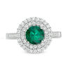 Thumbnail Image 3 of 6.5mm Lab-Created Emerald and White Lab-Created Sapphire Double Frame Ring in Sterling Silver