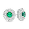 Thumbnail Image 0 of 5.0mm Lab-Created Emerald and White Sapphire Double Frame Stud Earrings in Sterling Silver