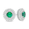 Thumbnail Image 1 of 5.0mm Lab-Created Emerald and White Sapphire Double Frame Stud Earrings in Sterling Silver