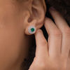 Thumbnail Image 1 of 5.0mm Lab-Created Emerald and White Sapphire Double Frame Stud Earrings in Sterling Silver