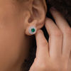 Thumbnail Image 2 of 5.0mm Lab-Created Emerald and White Sapphire Double Frame Stud Earrings in Sterling Silver