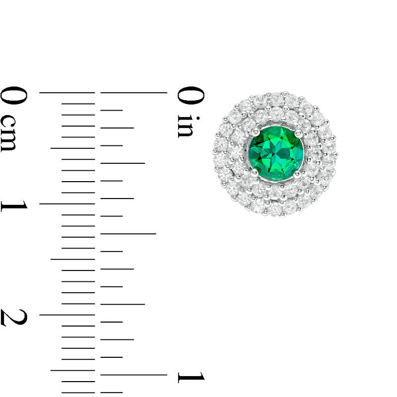 Main Image 3 of 5.0mm Lab-Created Emerald and White Sapphire Double Frame Stud Earrings in Sterling Silver