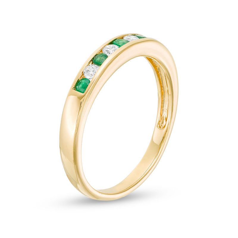 Emerald and 0.115 CT. T.W. Diamond Channel-Set Alternating Stackable Band in 10K Gold