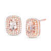 Thumbnail Image 0 of Oval Morganite and 0.23 CT. T.W. Diamond Double Cushion Frame Stud Earrings in 10K Rose Gold