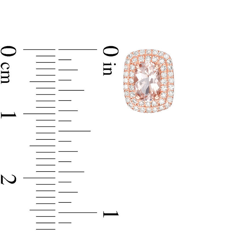 Oval Morganite and 0.23 CT. T.W. Diamond Double Cushion Frame Stud Earrings in 10K Rose Gold