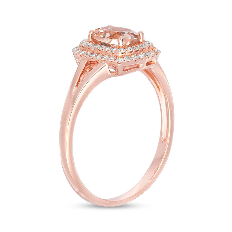 Main Image 3 of Oval Morganite and 0.15 CT. T.W. Diamond Double Cushion Frame Split Shank Ring in 10K Rose Gold