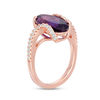 Thumbnail Image 2 of Elongated Oval Amethyst and 0.32 CT. T.W. Diamond Swirl Shank Ring in 10K Rose Gold