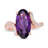 Thumbnail Image 3 of Elongated Oval Amethyst and 0.32 CT. T.W. Diamond Swirl Shank Ring in 10K Rose Gold