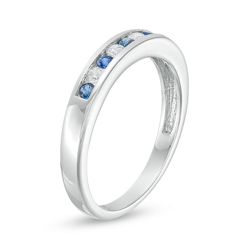 Blue Sapphire and 0.115 CT. T.W. Diamond Channel-Set Alternating Stackable Band 10K Gold