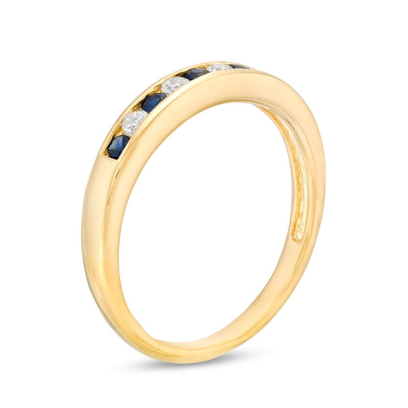 Blue Sapphire and 0.115 CT. T.W. Diamond Channel-Set Alternating Stackable Band in 10K Gold