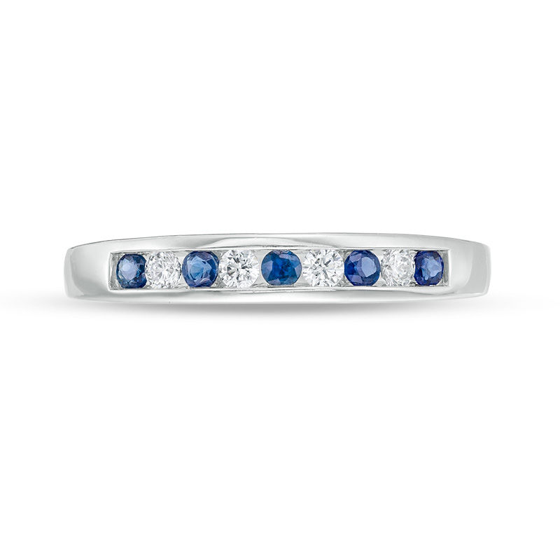 Blue Sapphire and 0.115 CT. T.W. Diamond Channel-Set Alternating Stackable Band 10K Gold