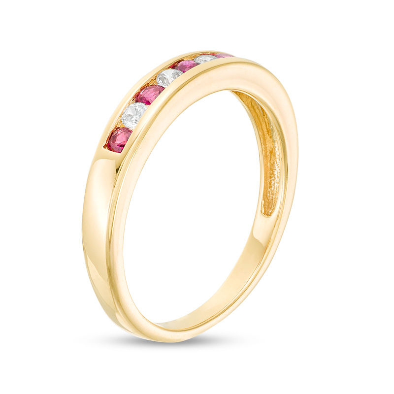 Ruby and 0.115 CT. T.W. Diamond Channel-Set Alternating Stackable Band in 10K Gold