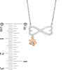 Thumbnail Image 1 of 0.067 CT. T.W. Diamond Sideways Heart Infinity with Paw Print Dangle Necklace in Sterling Silver and 10K Rose Gold