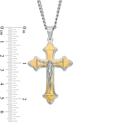 Crucifix Pendant in Stainless Steel with Yellow Ion-Plate – 24"