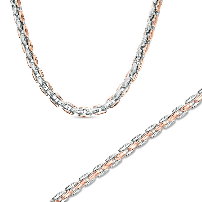 Men's 6.25mm Square Link Chain Bracelet and Necklace Set in Rose IP Stainless Steel|Peoples Jewellers