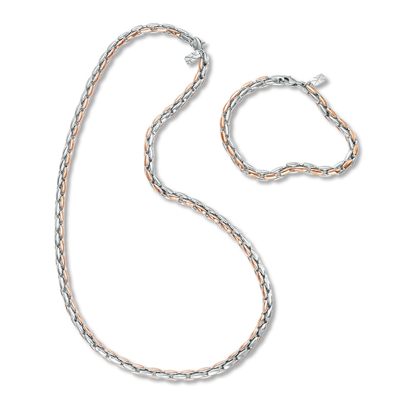 Men's 6.25mm Square Link Chain Bracelet and Necklace Set in Rose IP Stainless Steel