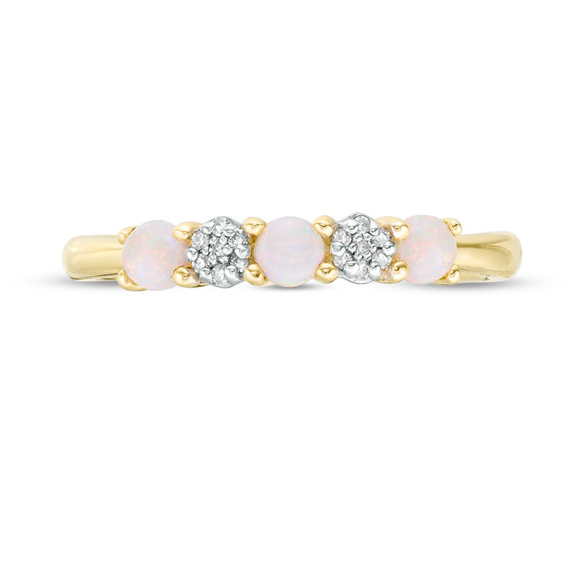 3.0mm Opal and 0.04 CT. T.W. Composite Diamond Five Stone Alternating Stackable Band in 10K Gold