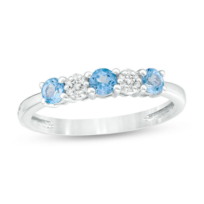 3.0mm Blue Topaz and 0.04 CT. T.W. Composite Diamond Five Stone Alternating Stackable Band in 10K White Gold