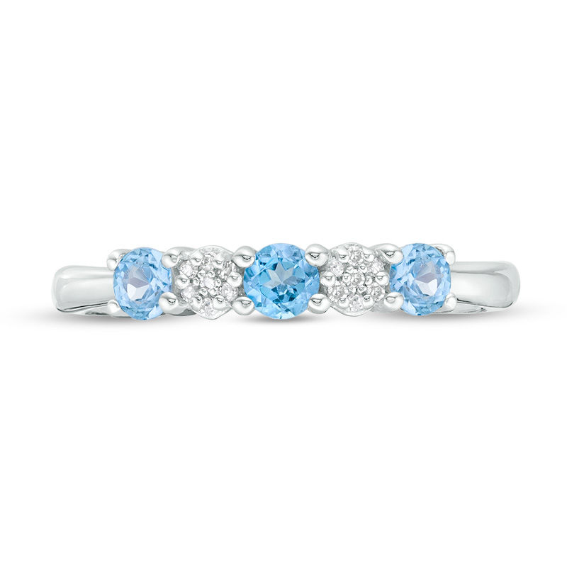 3.0mm Blue Topaz and 0.04 CT. T.W. Composite Diamond Five Stone Alternating Stackable Band in 10K White Gold