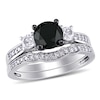 Thumbnail Image 0 of 0.87 CT. T.W. Enhanced Black and White Diamond and Lab Created White Sapphire Three Stone Bridal Set in 10K White Gold