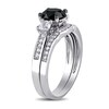 Thumbnail Image 2 of 0.87 CT. T.W. Enhanced Black and White Diamond and Lab Created White Sapphire Three Stone Bridal Set in 10K White Gold