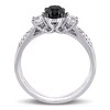 Thumbnail Image 3 of 0.87 CT. T.W. Enhanced Black and White Diamond and Lab Created White Sapphire Three Stone Bridal Set in 10K White Gold