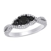 Thumbnail Image 0 of 0.99 CT. T.W. Enhanced Black and White Diamond Three Stone Twist Engagement Ring in 14K White Gold