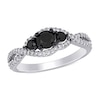 Thumbnail Image 1 of 0.99 CT. T.W. Enhanced Black and White Diamond Three Stone Twist Engagement Ring in 14K White Gold