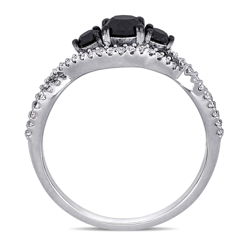 0.99 CT. T.W. Enhanced Black and White Diamond Three Stone Twist Engagement Ring in 14K White Gold