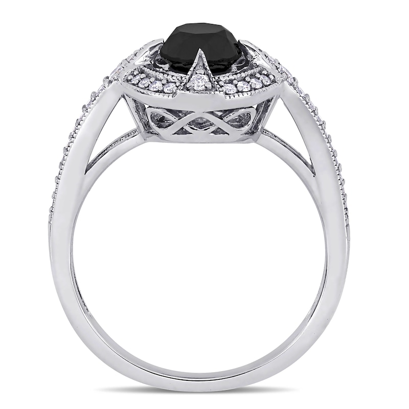 Main Image 4 of 1.21 CT. T.W. Enhanced Black and White Diamond Frame Vintage-Style Engagement Ring in 14K White Gold