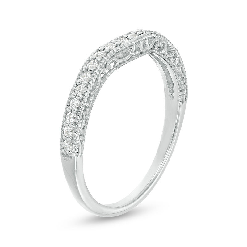 Main Image 3 of 0.147 CT. T.W. Diamond Vintage-Style Contour Wedding Band in Platinum