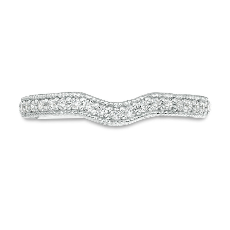 Main Image 4 of 0.147 CT. T.W. Diamond Vintage-Style Contour Wedding Band in Platinum