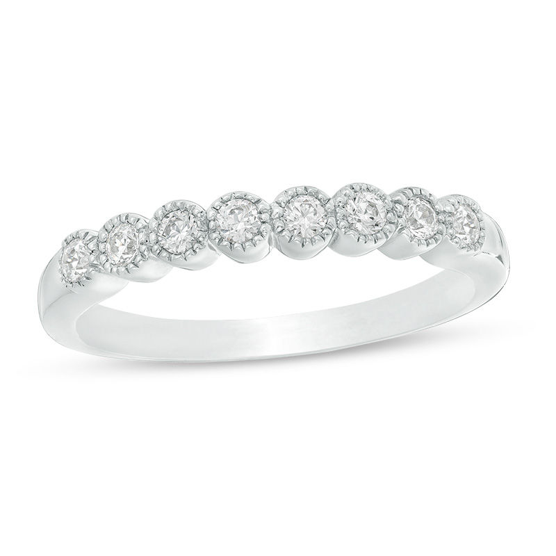 Main Image 1 of 0.24 CT. T.W. Diamond Bezel Set Vintage-Style Wedding Band in Platinum