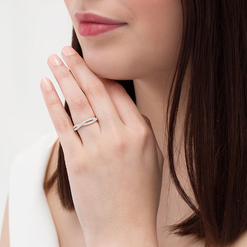 Main Image 2 of 0.31 CT. T.W. Diamond Twist Wedding Band in Platinum