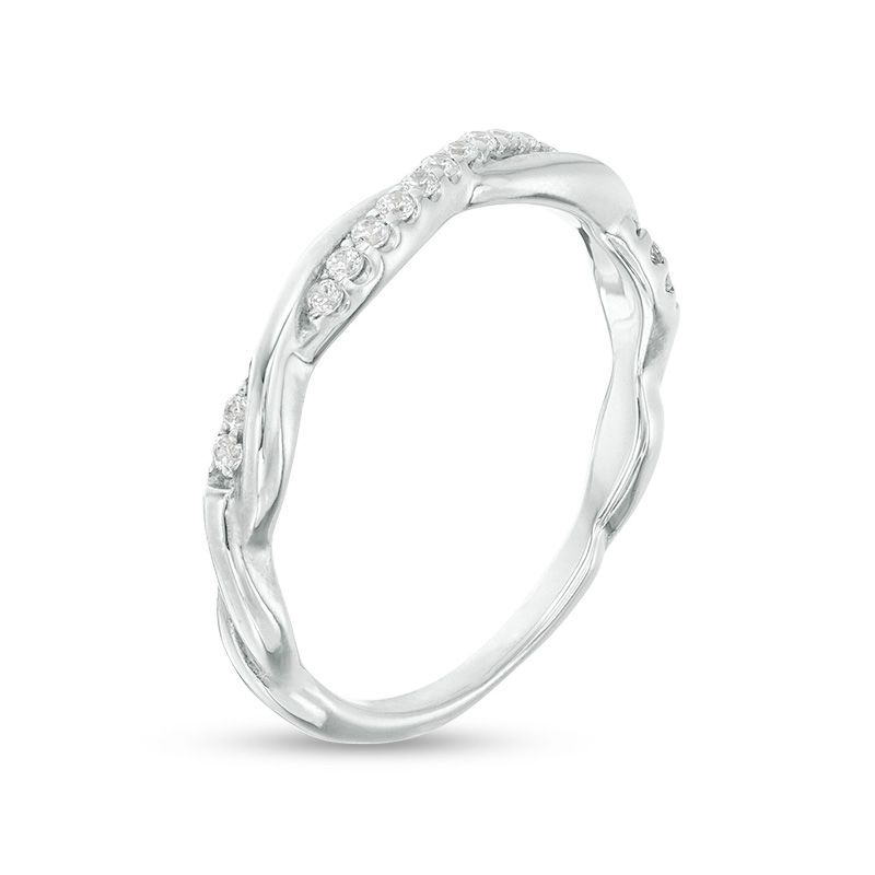 Main Image 3 of 0.09 CT. T.W. Diamond Twist Wedding Band in Platinum