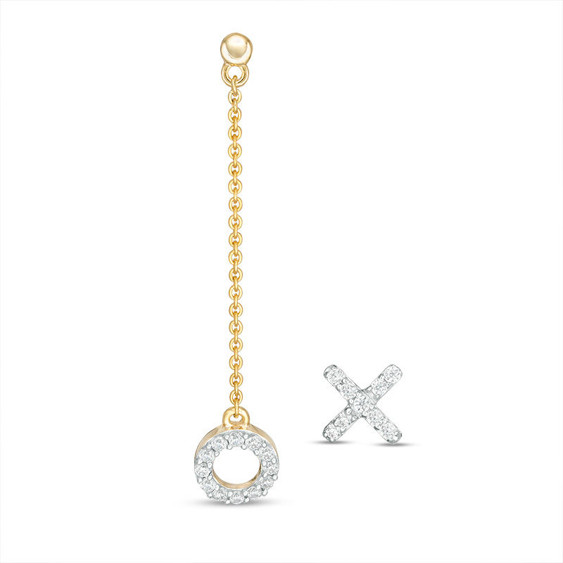 0.18 CT. T.W. Diamond "X" and "O" Mismatch Drop Earrings in 10K Gold