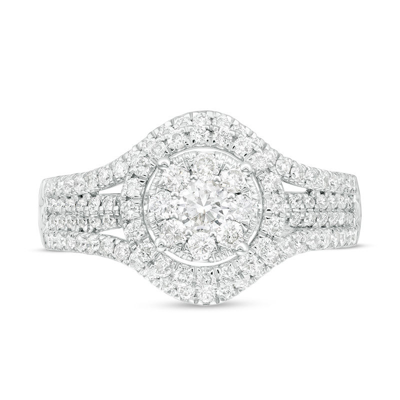 Main Image 4 of 1.00 CT. T.W. Composite Diamond Double Frame Split Shank Engagement Ring in 14K White Gold