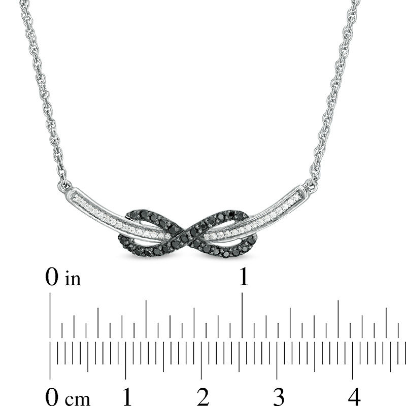 Main Image 2 of 0.29 CT. T.W. Enhanced Black and White Diamond Sideways Infinity Curved Bar Necklace in Sterling Silver - 16.75"