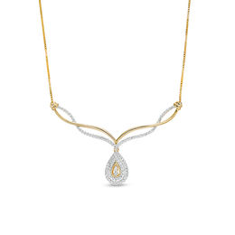 0.29 CT. T.W. Diamond Twist Chevron with Teardrop Necklace in 10K Gold - 16.75"