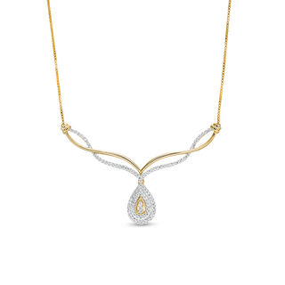 0.29 CT. T.W. Diamond Twist Chevron with Teardrop Necklace in 10K Gold - 16.75"
