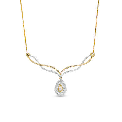 0.29 CT. T.W. Diamond Twist Chevron with Teardrop Necklace in 10K Gold - 16.75"